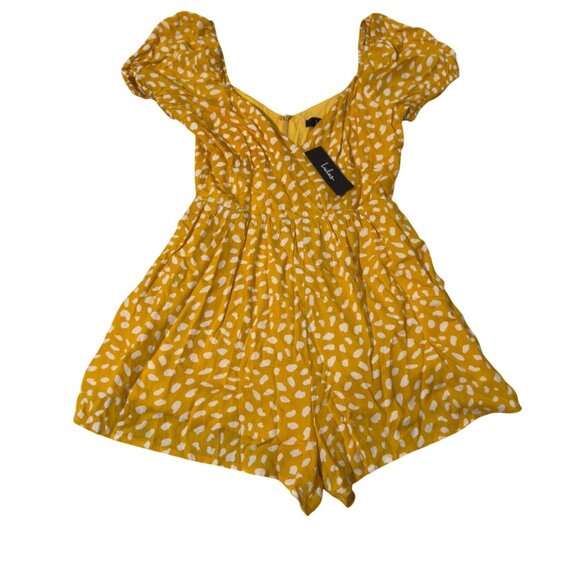 Lulus Yellow Polka Dot Puff Sleeve Romper M Lightweight & Breathable Back Zipper - Picture 3 of 10